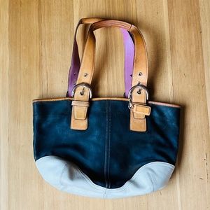 Black/white leather coach handbag